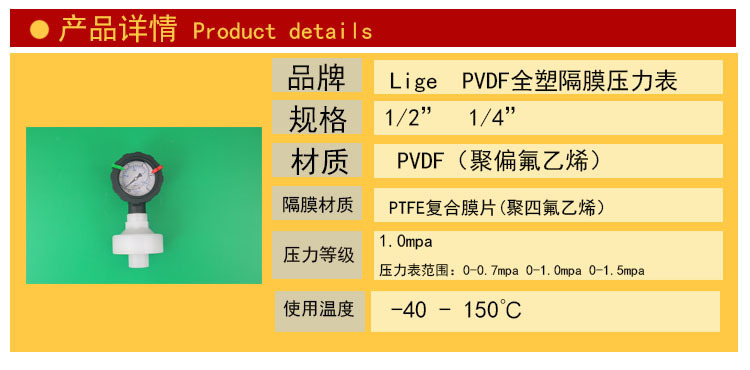 隔膜压力表全塑PVDF产品详情